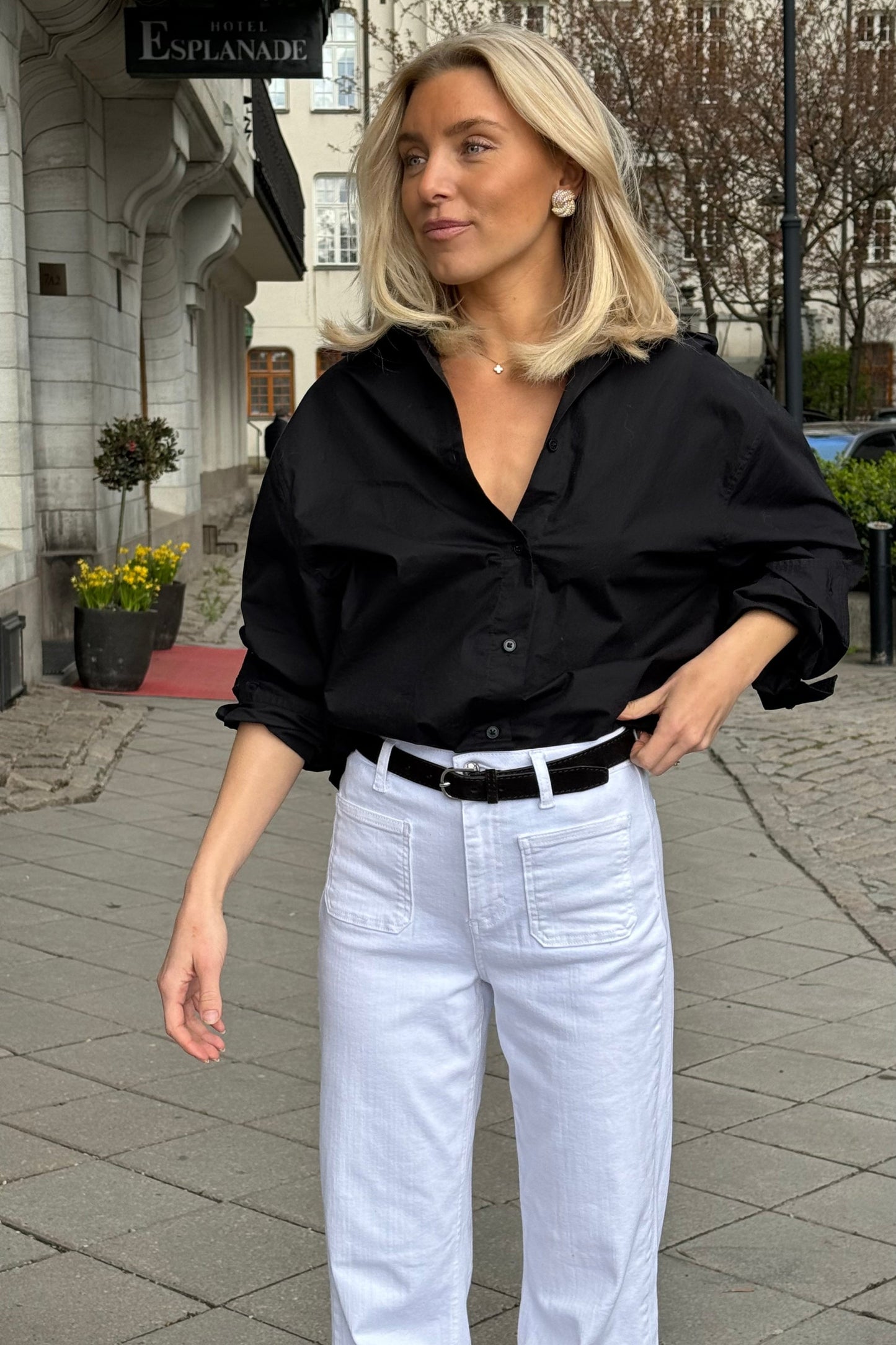 Wide Flared Stretch Jeans - White