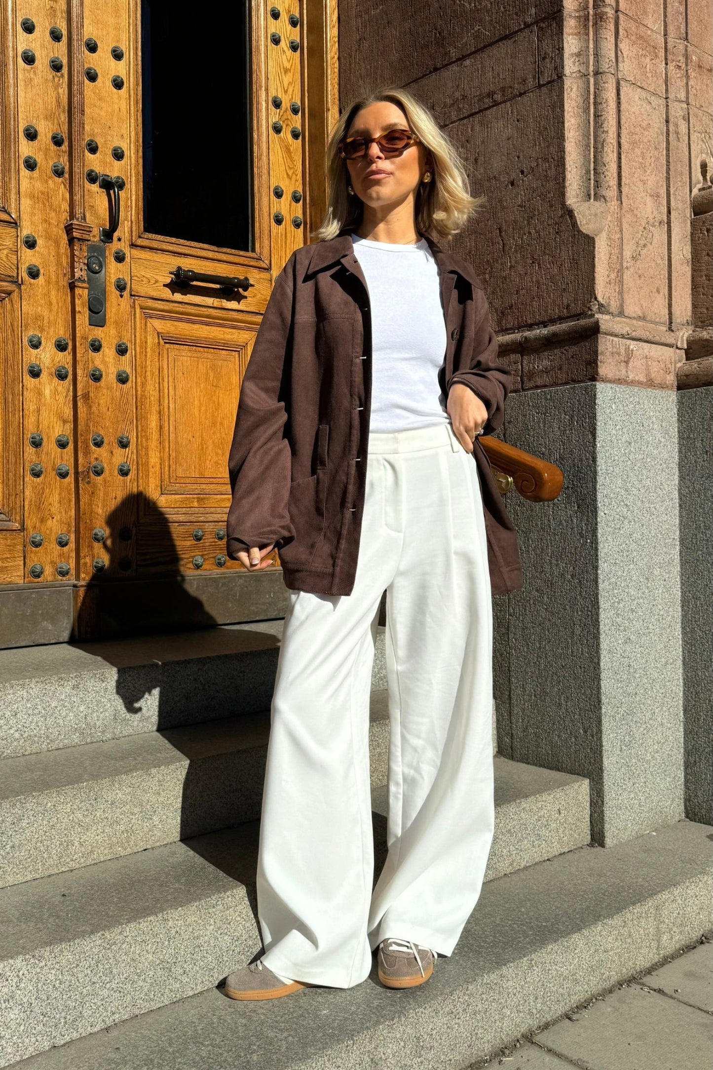 Wide Front Pleat Suit Pants - White