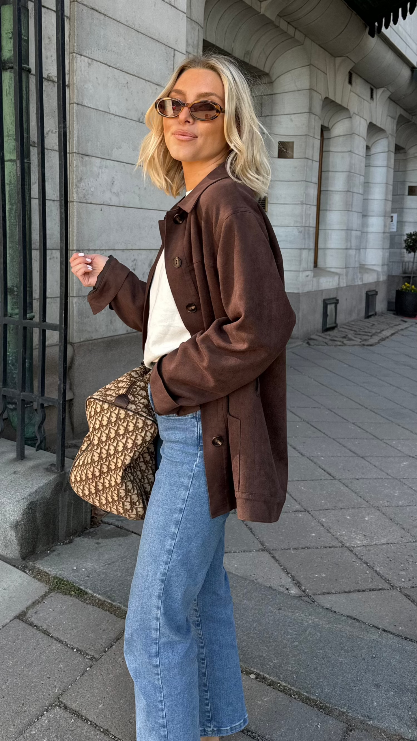 Faux Suede Wrap Jacket - Brown