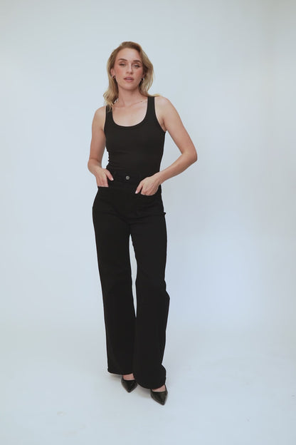 Wide Flared Stretch Jeans - Black